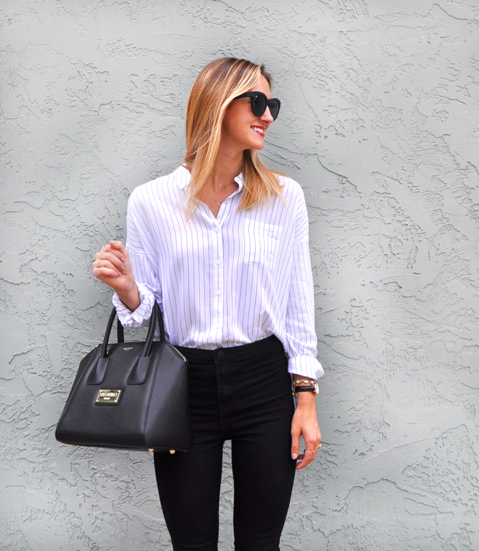LivvyLand | Work to Play in Skinnies & Stripes! livvyland-blog-olivia-watson-austin-texas-fashion-lifestyle-blogger-austin-texas-leith-button-up-pin-stripe-blouse-top-6
