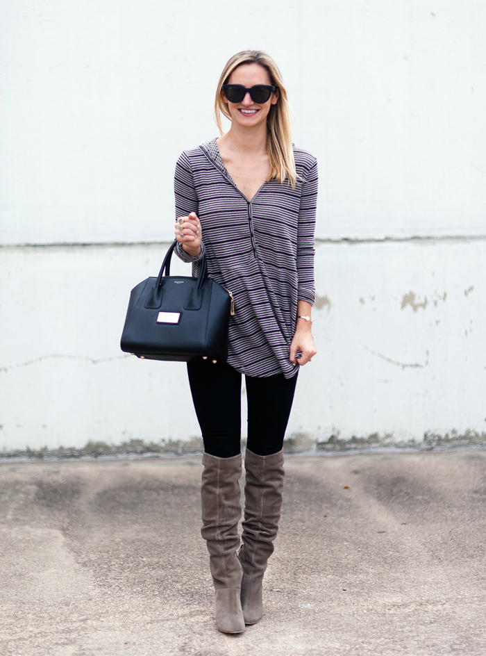 over the knee taupe boots outfit