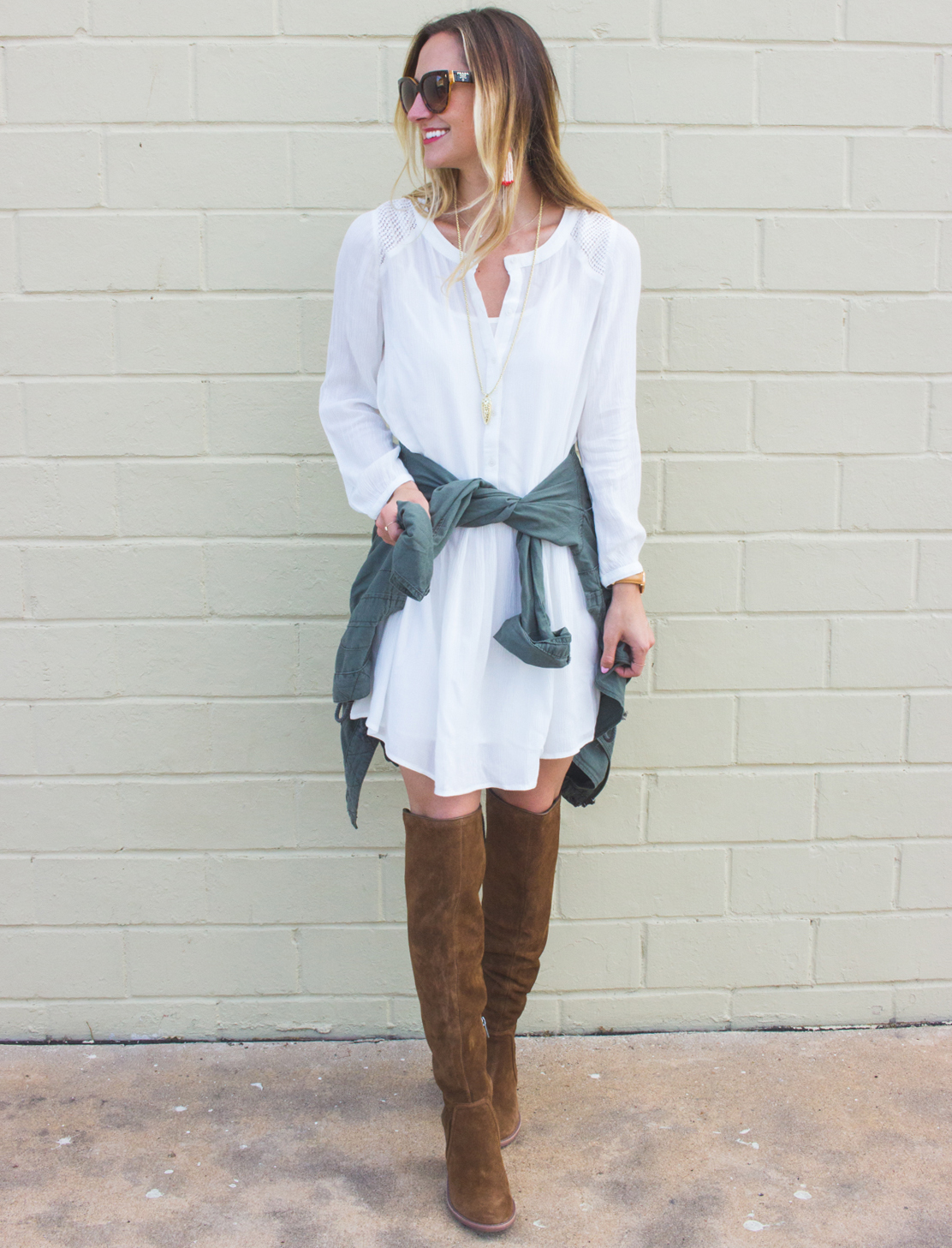 Last Weekend to Shop the Nordstrom Anniversary Sale! // Livvyland Must-Have's livvyland-blog-olivia-watson-fall-outfit-inspiration-drop-waist-white-dress-otk-boots-3