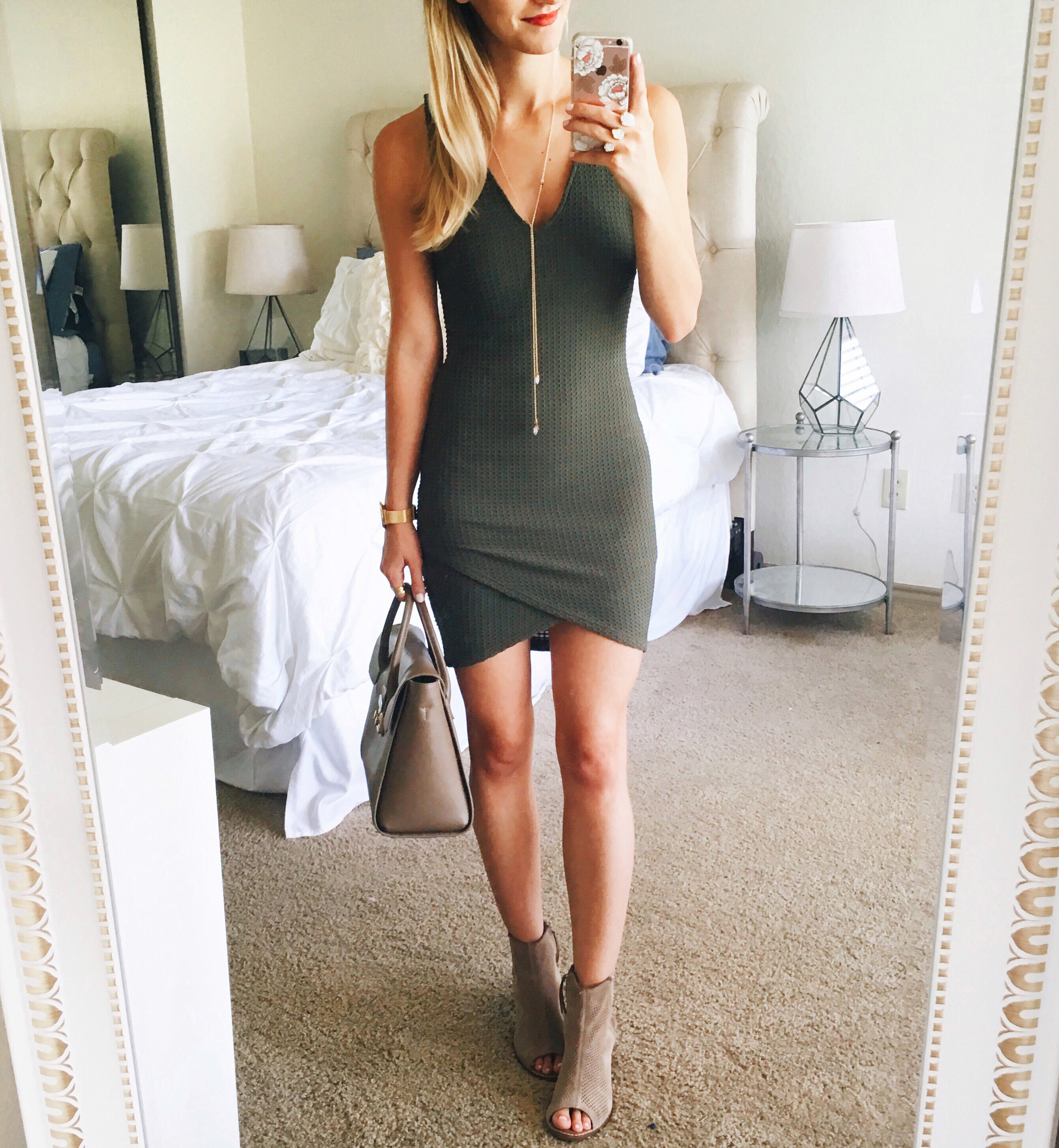 livvyland-blog-olivia-watson-instagram-roundup-september-fall-fashion-olive-green-body-con-dress-majorca-suede-booties-furla-handbag